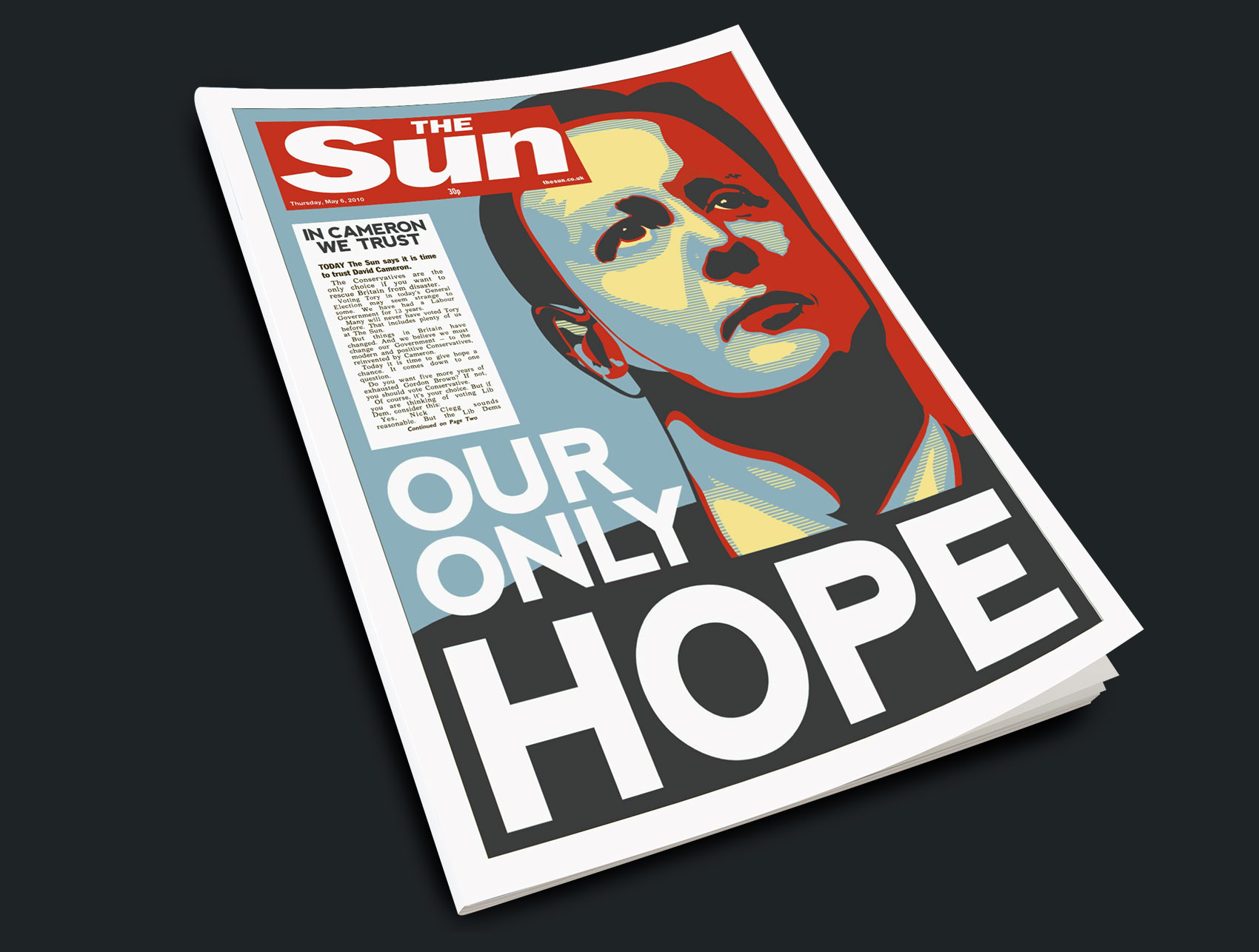The Sun Front Page, David Cameron: Our Only Hope. In Cameron we trust